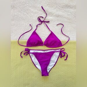 Purple two piece nylon string bikini swimsuit bathing suit size L